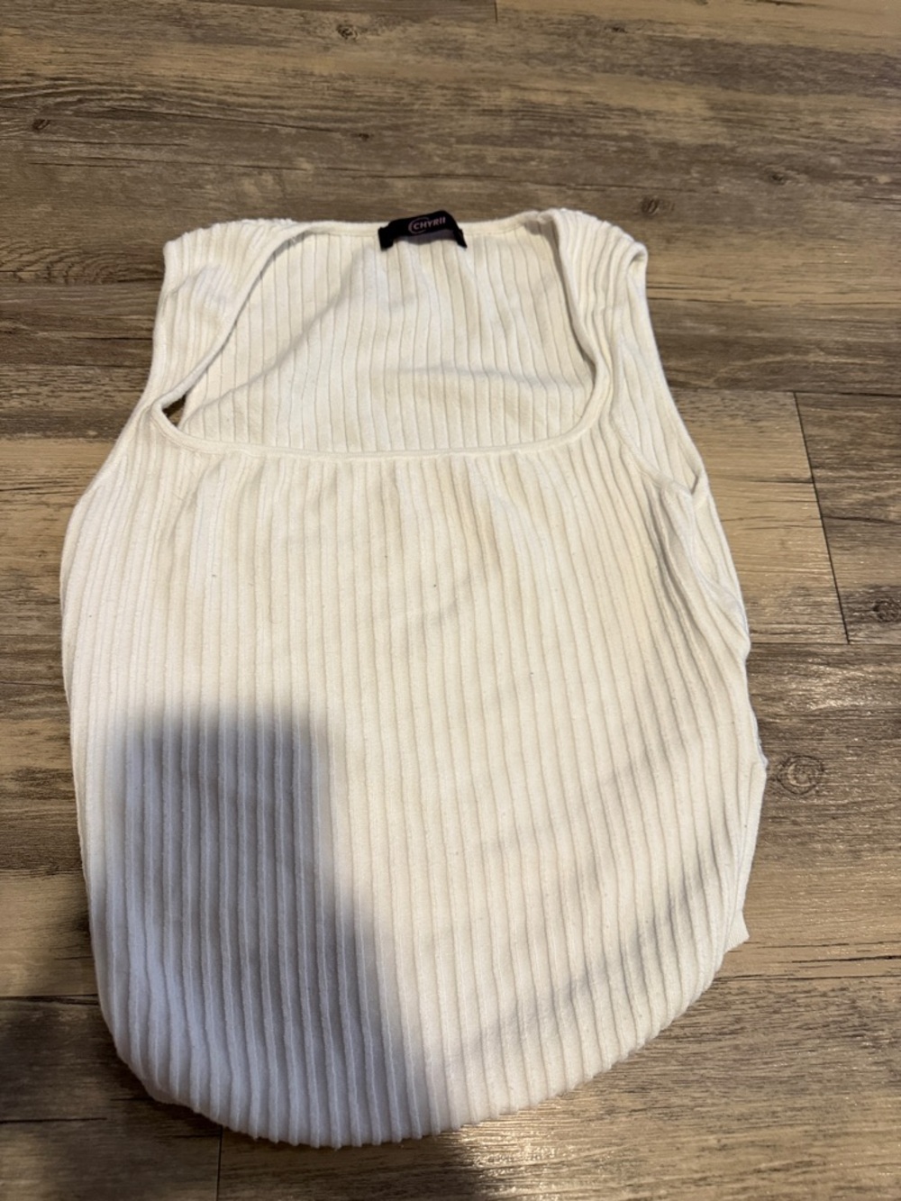 City Streets Creamy White Ribbed Square-Neck Tank